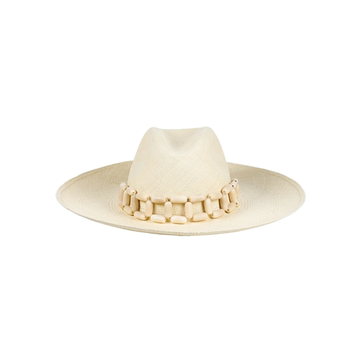 INE STRAW HAT WITH TAGUA BEADS - NATURAL