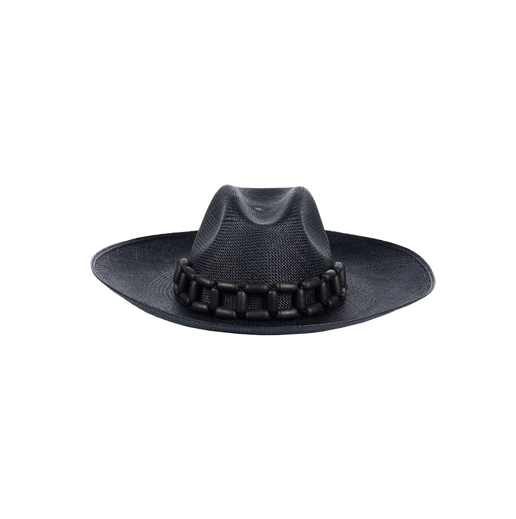 INE STRAW HAT WITH TAGUA BEADS - BLACK