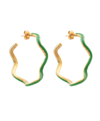 FLOW HOOP EARRINGS - GREEN ENAMEL