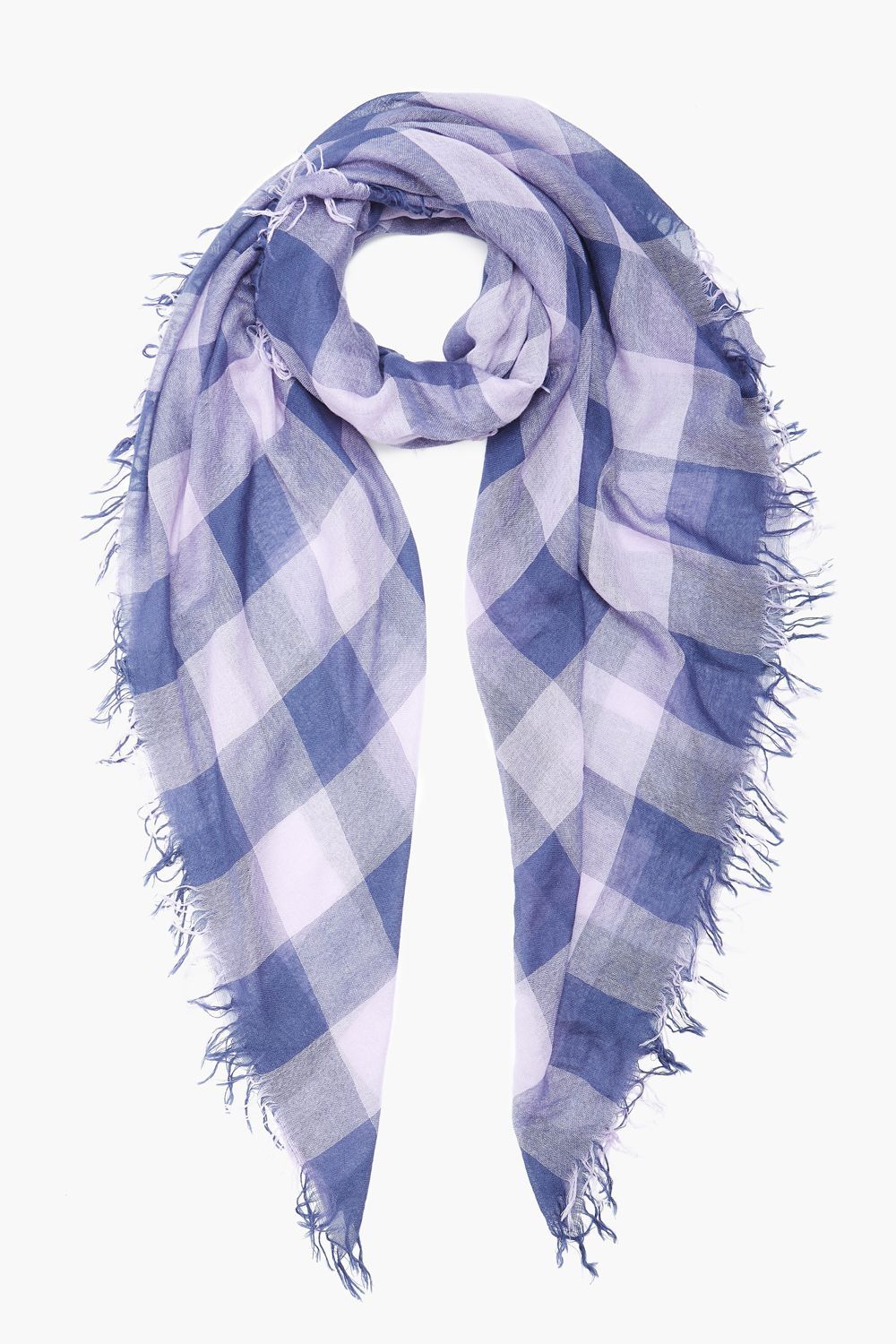CROWN BLUE GINGHAM CASHMERE AND SILK SCARF